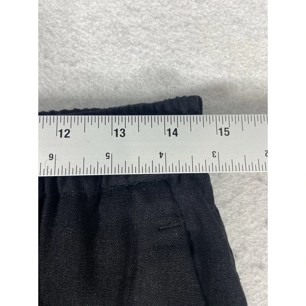 Zara Pants Womens Large Black Straight Leg Drawstring Linen Blend New